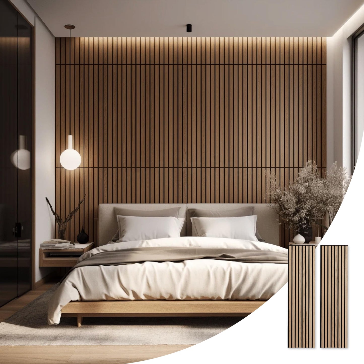 WVH Slatpanel Oak Natural Core – Acoustic 3D Textured Wood Panels for Walls & Ceilings | Decorative Panels for Homes, Offices & Studios | 2 x 47.24” x 12.6” | Real Wood Veneer, MDF, Felt