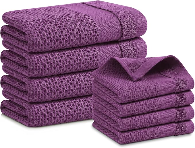 Homaxy Kitchen Towels and Dishcloths Set, 12 x 12 and 13 x 28 Inches, Super