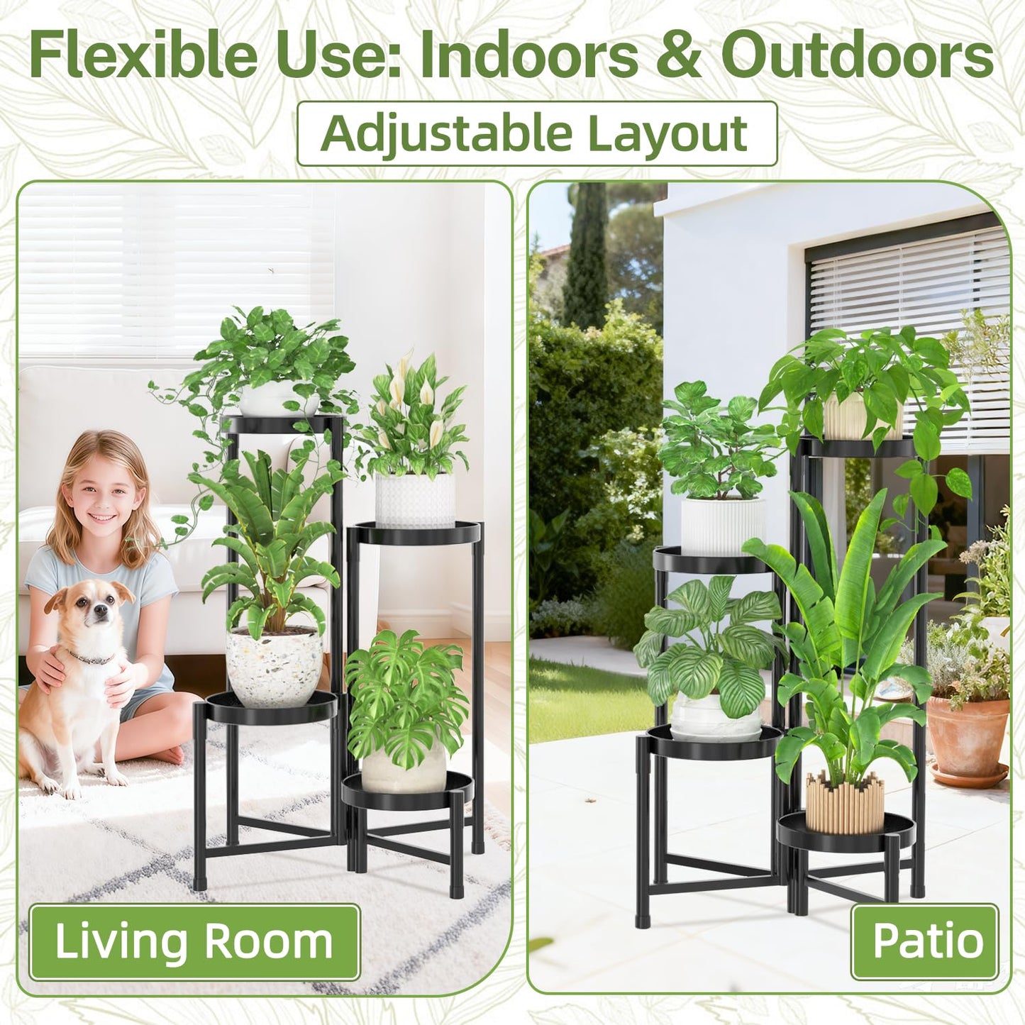 iDavosic.ly Plant Stand Indoor Outdoor, 4 Tier Corner Metal Flower Display Holder Shelf, Folding Tall Orchid Rack for Patio Balcony Porch Garden Living Room House, Black
