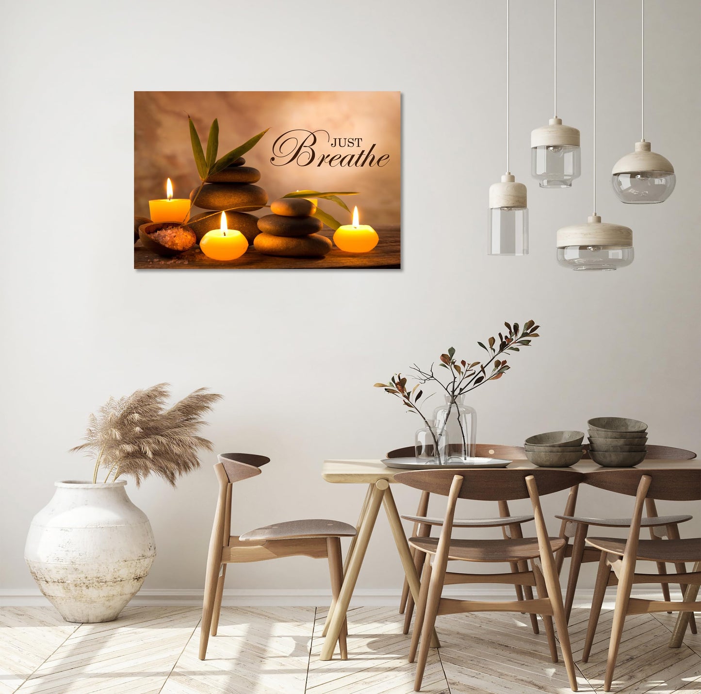 YIOZHAOFH Zen Wall Decor Just Breathe Motivational Bathroom Wall Art Yoga Room Poster for Women Spa Picture Painting Spiritual Artwork Framed for Living Room Ready to Hang (12L x 16W)