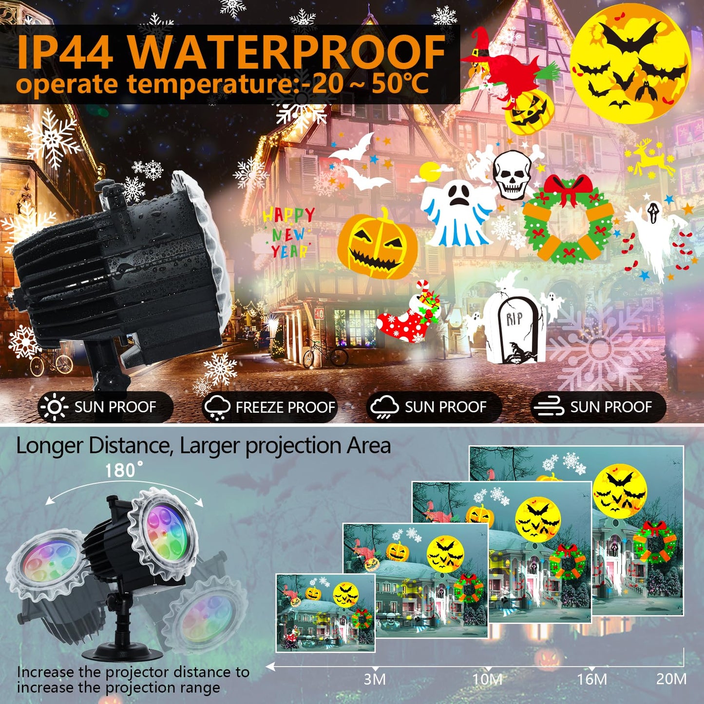 Segotendy Christmas Projector Lights Outdoor, 8 Images Mode Christmas Lights Projector with 96 Cartoons, Waterproof Holiday Projector with Remote Control and Timer for Christmas Decorations