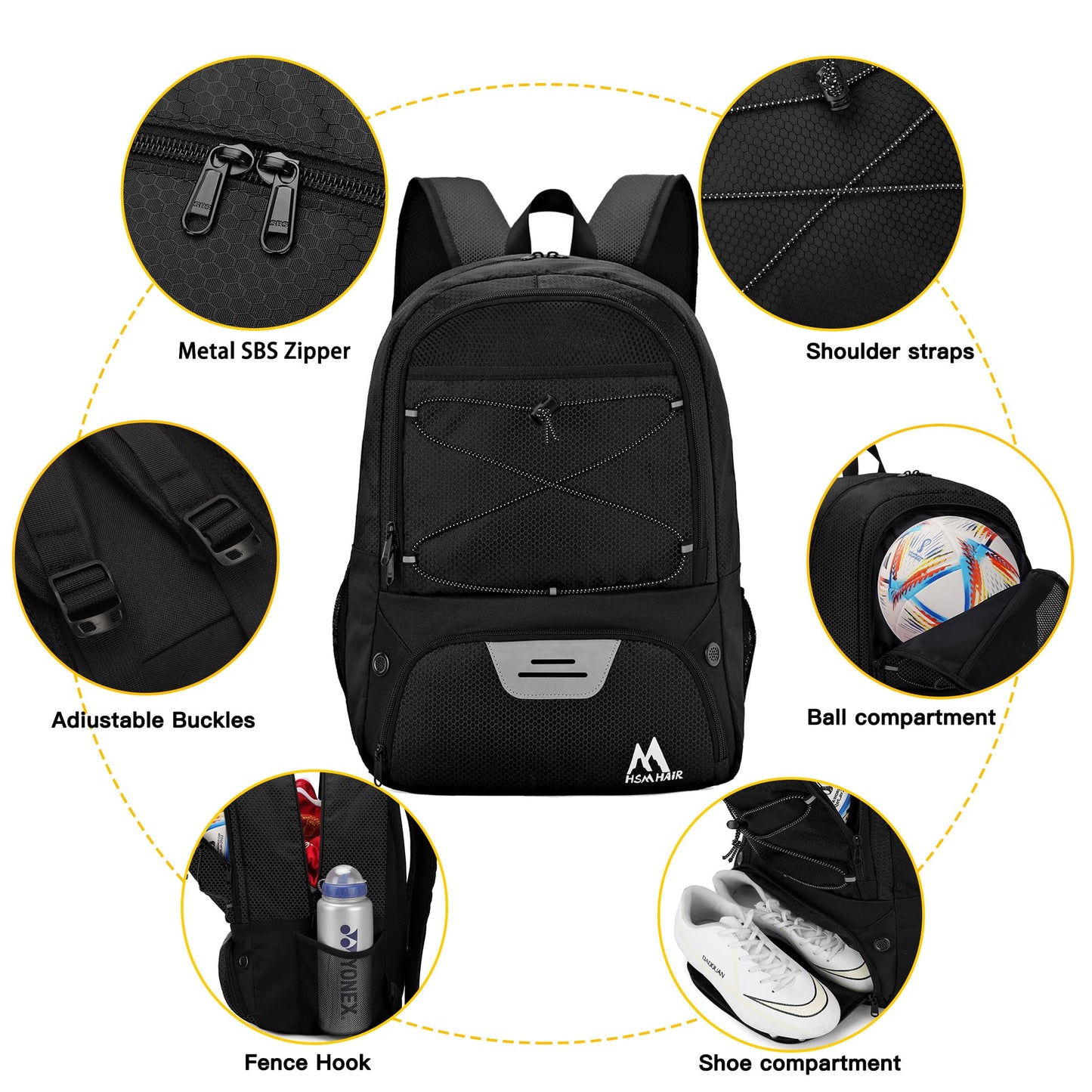 Hsmihair Soccer Bag-Soccer Backpack&Backpack for&Football Volleyball& Basketball,with Ball Compartment and Training Package