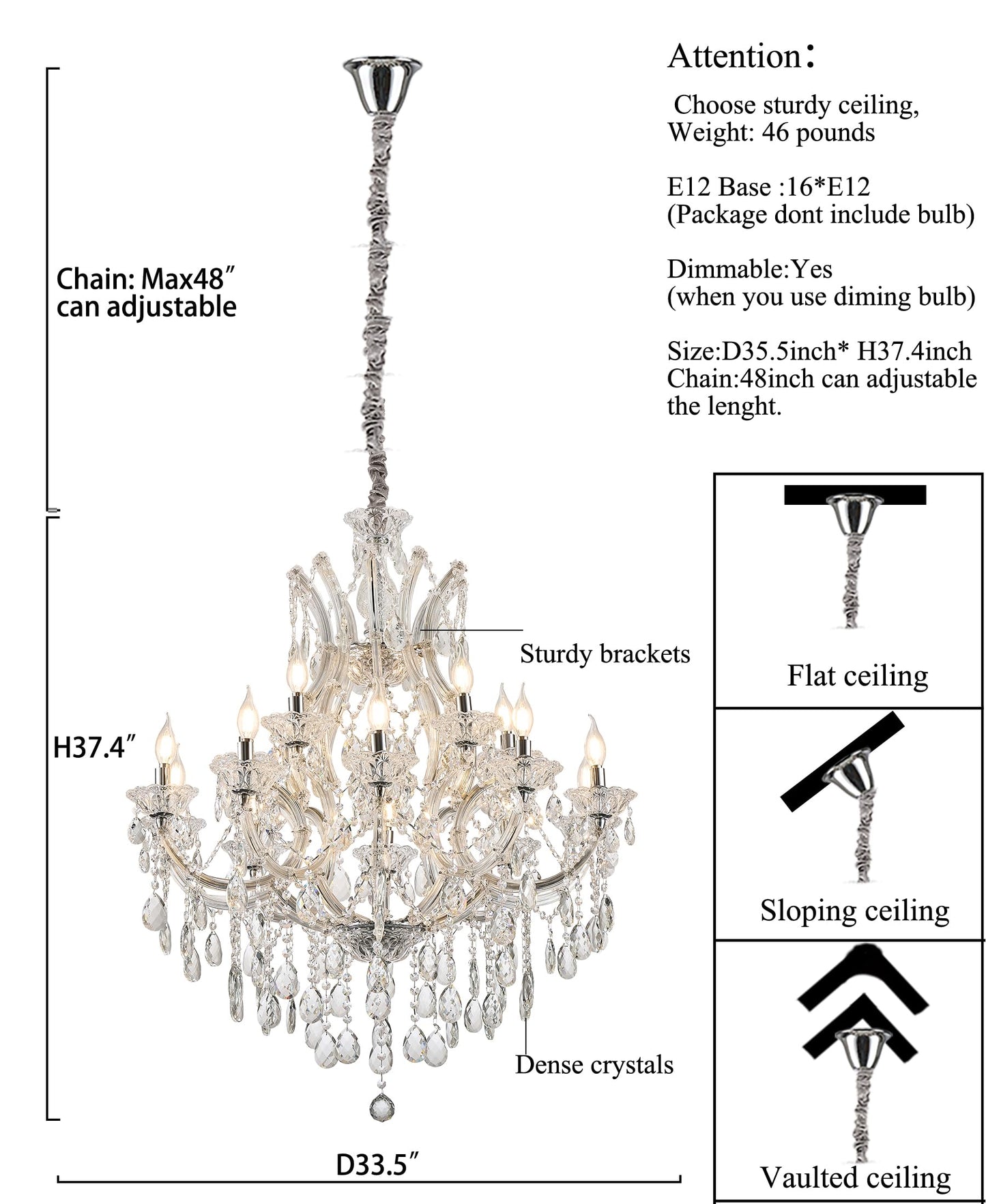 Transparent Crystal Chandelier 16-Light Modern K9 Crystal Chandelier Light Fixtures 33.5in Luxurious Ceiling Hanging Light Fixtures for Living Room, Dinning Room Staircase Entryway(16 Lights 2-Tier)