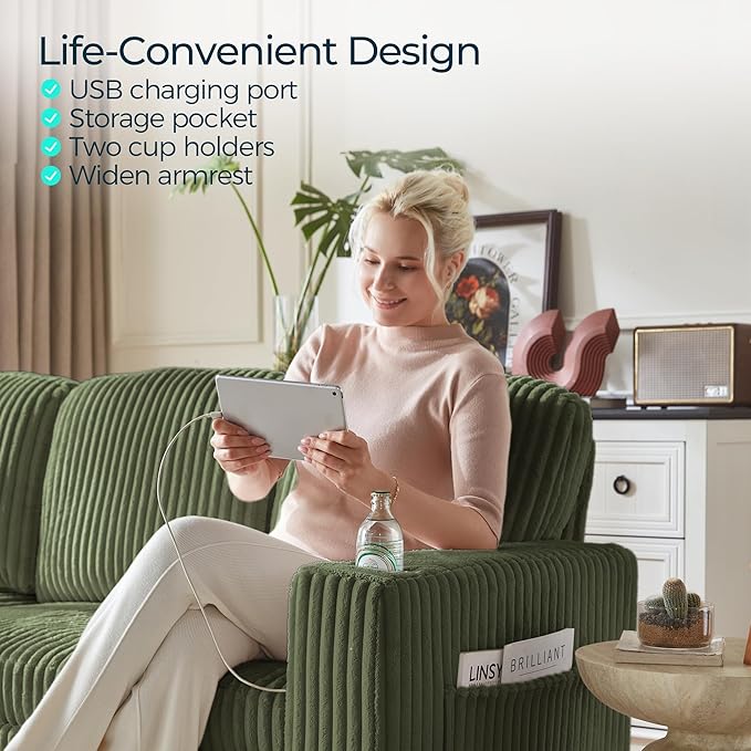 LINSY HOME Loveseat Sofa with Pull Out Couch Chaise: 2-in-1 Convertible 2
