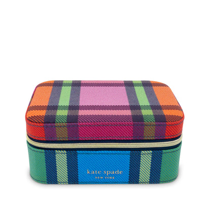 kate spade new york Black Travel Jewelry Case, Small Jewelry Box to Organize Rings, Necklaces, Earrings, Grand Plaid Duo