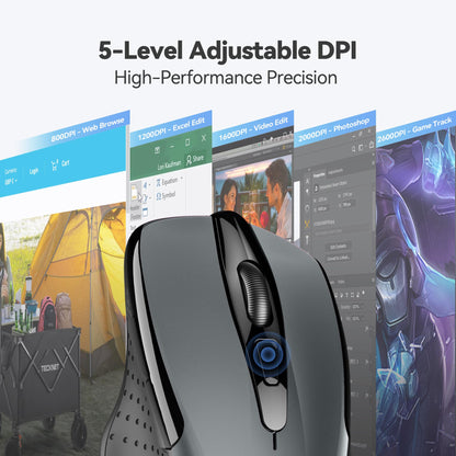TECKNET Wireless Mouse, 2.4G Ergonomic Optical Mouse, Computer Mouse for Laptop, PC, Computer, Chromebook, Notebook, 6 Buttons, 24 Months Battery Life, 2600 DPI, 5 Adjustment Levels