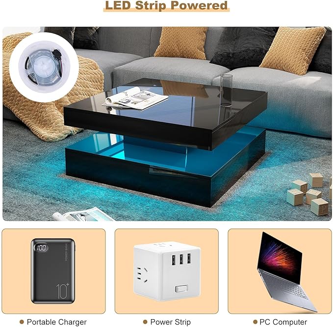 HedoAjim Black LED Coffee Table
