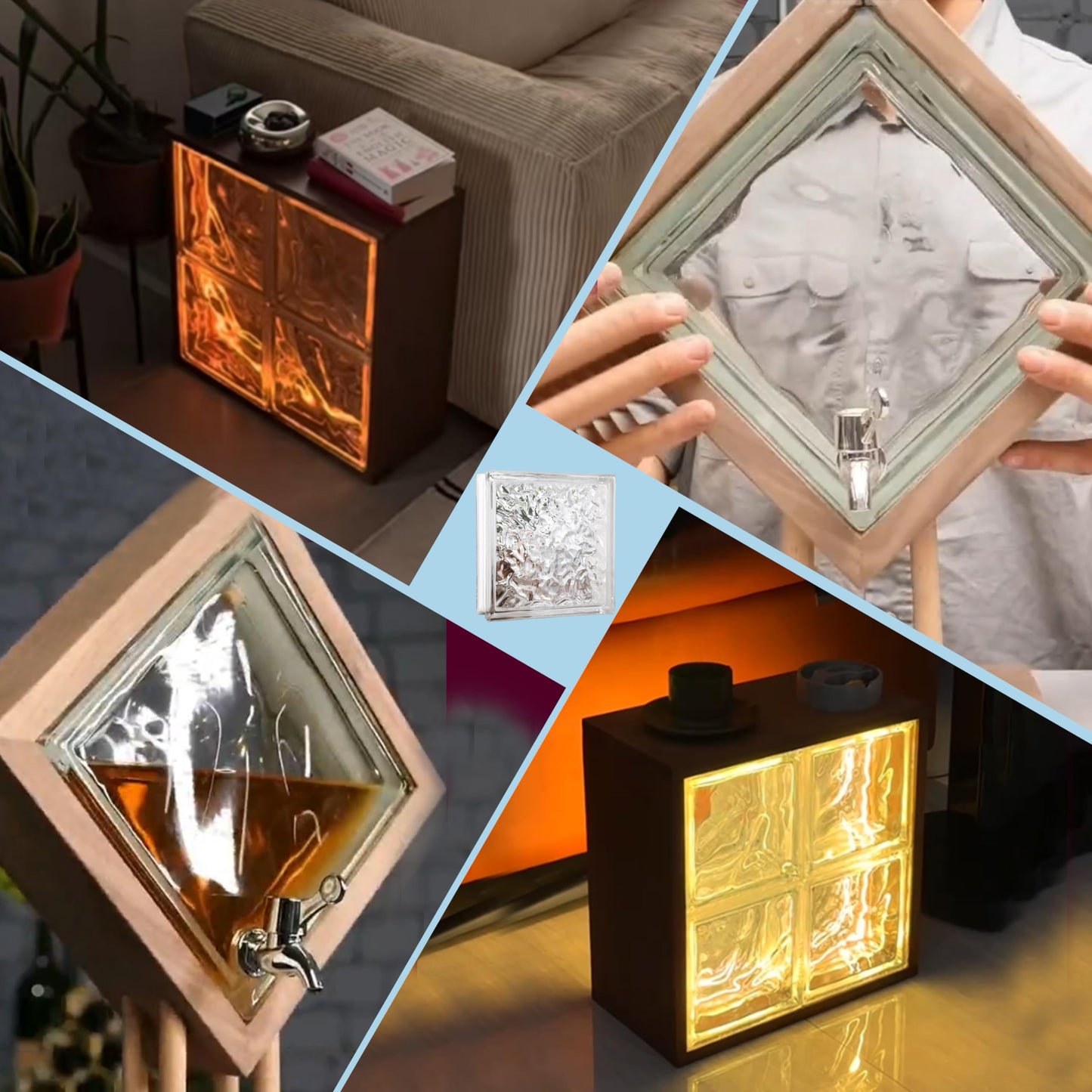 4 Pack-7.48"x7.48"x3.54" High Transparency ice Crystal Patterned Square Hollow Glass Brick - Used in Building Fields Such as Restaurant partitions,bathrooms,as Well as for DIY Lighting fixtures etc