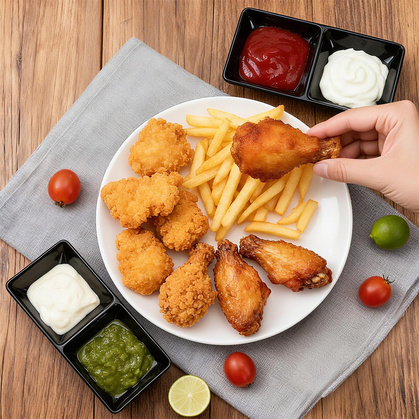 Jowgut 12 Pieces Dual Dipping Sauce Bowls, Melamine Soy Sauce Dish with 2 Compartments, Divided Fondue Plate Appetizer Plate for Restaurant Kitchen Parties Condiments Sauce Ketchup Dishwasher Safe
