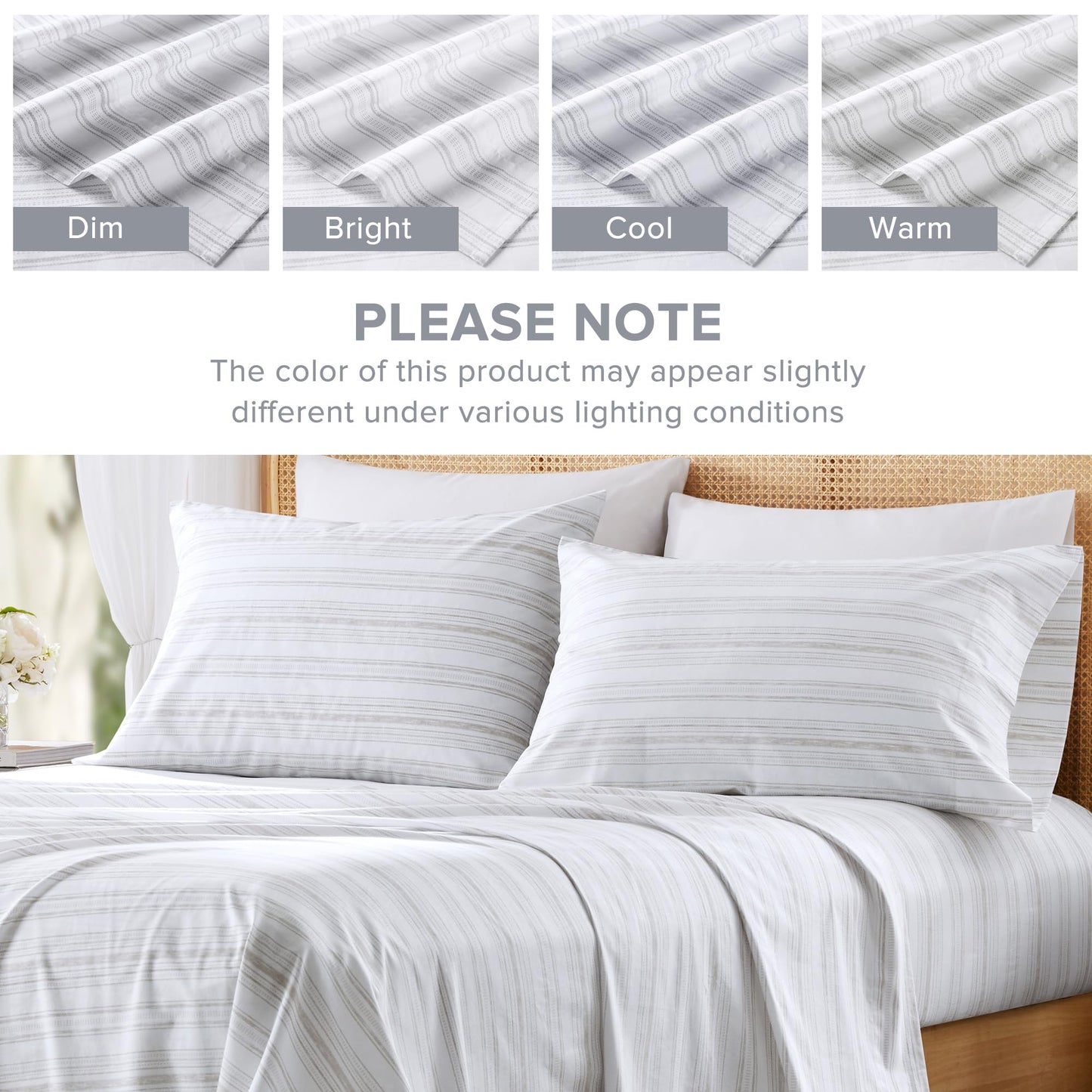 Comfort Spaces 100% Cotton Sheets Twin XL, Breathable, Naturally Cool Cotton Sheets, Cotton Bed Sheets with 12" Elastic Pocket Fits up to 14" Mattress, All Seasons Sheet Set, Good Vibes Grey 3 Piece