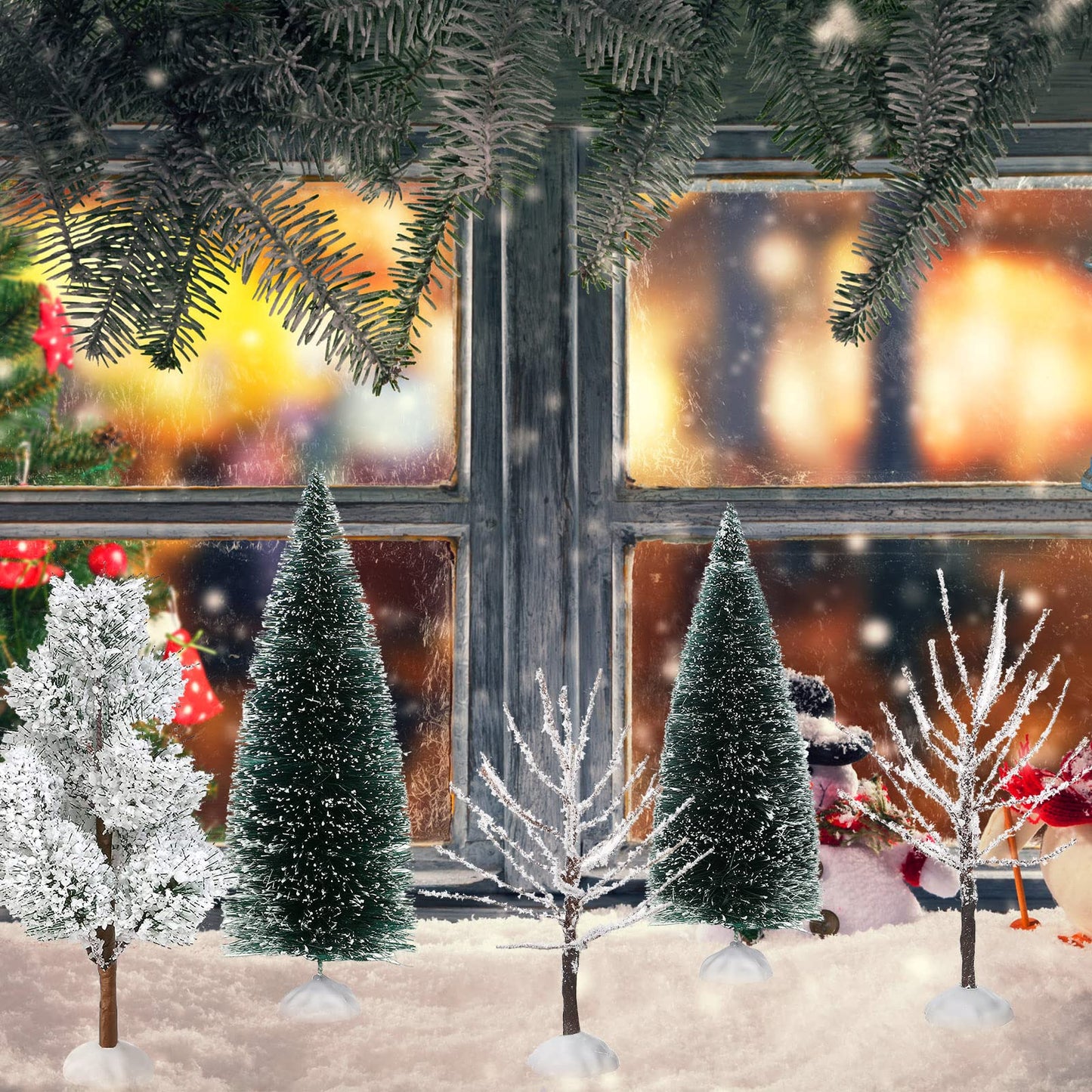 12 Pieces Christmas Village Trees Tabletop Mini Snow Model Frost Bottle Brush Trees Halloween Winter Tabletop Displays Miniature Village Christmas Decor Accessory Figurine(Vivid Style)