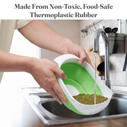 Kitchen Gizmo Snap N' Strain Clip On Strainer for Pots and Pans - Collapsible Silicone Pasta Strainer and Kitchen Gadget for Cooking - Easy to Use, Heat Resistant and Space Saving Colander - Green