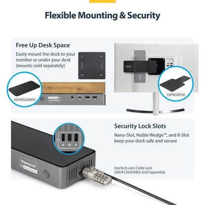 StarTech Triple Monitor USB-C Docking Station, 4K 60Hz DisplayLink Dock for MacBook M1 M2 M3 M4 & Windows, 2.5GbE, 2X HDMI & 2X DP, 140W Laptop Charging, USB-C DP Alt Mode - TAA