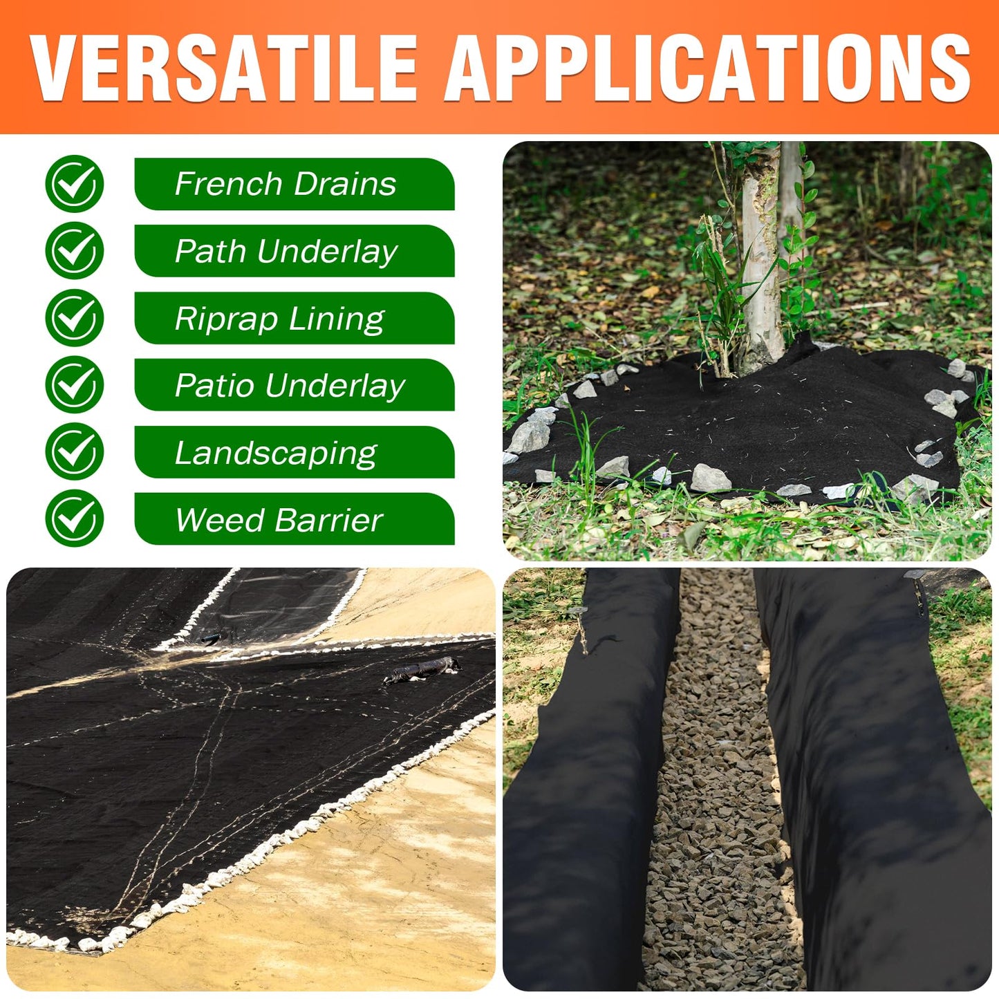 Fysatrix 8oz 4FTx110FT Non Woven Geotextile Fabric for French Drains, Landscaping, Underlayment, Weed Control, Construction, Erosion Control
