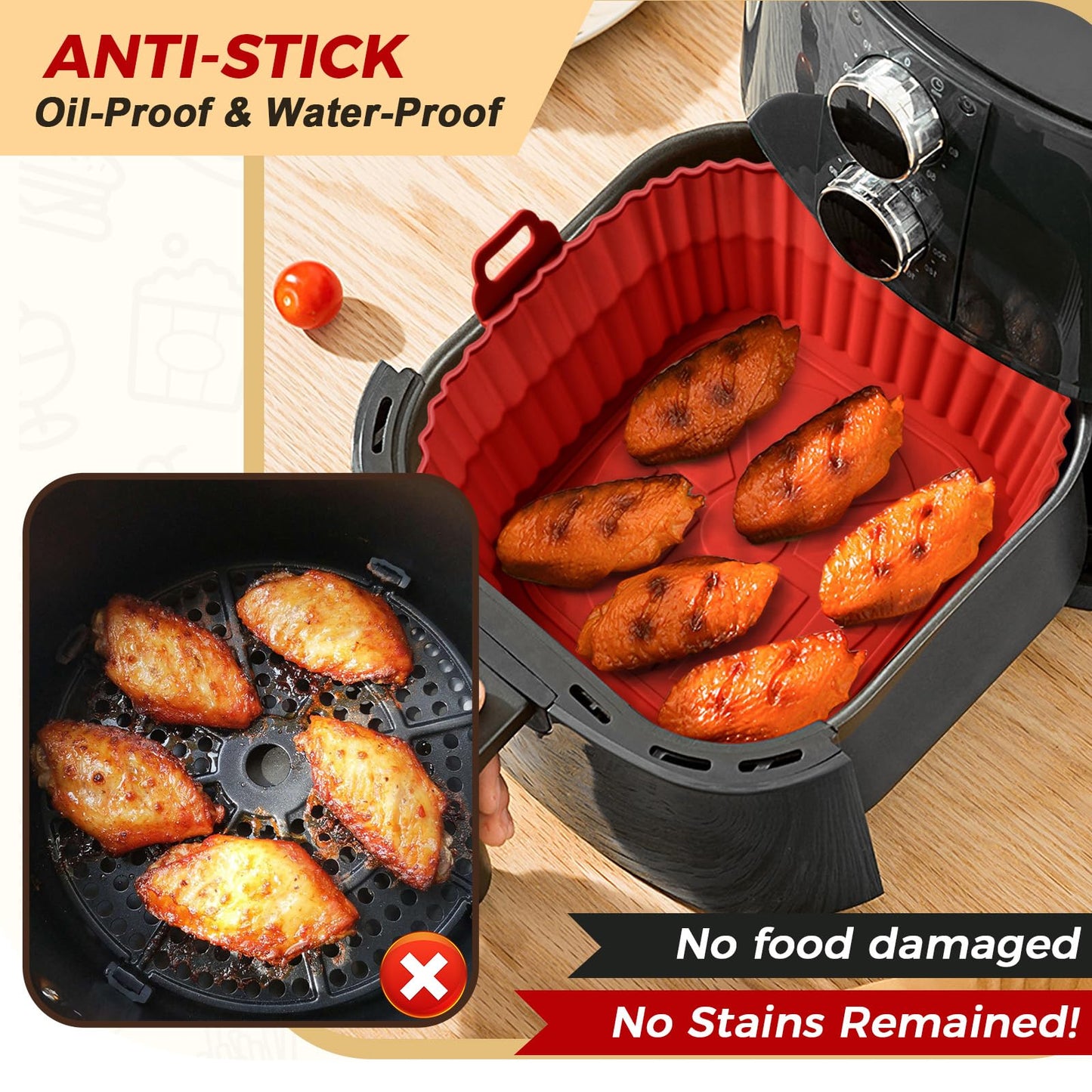 Buauty 3 Pack Air Fryer Silicone Liners 8inch Air Fryer Silicone Pot Reusable Food Grade Silicone Airfryer Liners Baking Basket Accessories Replacement of Flammable Disposable Parchment Paper