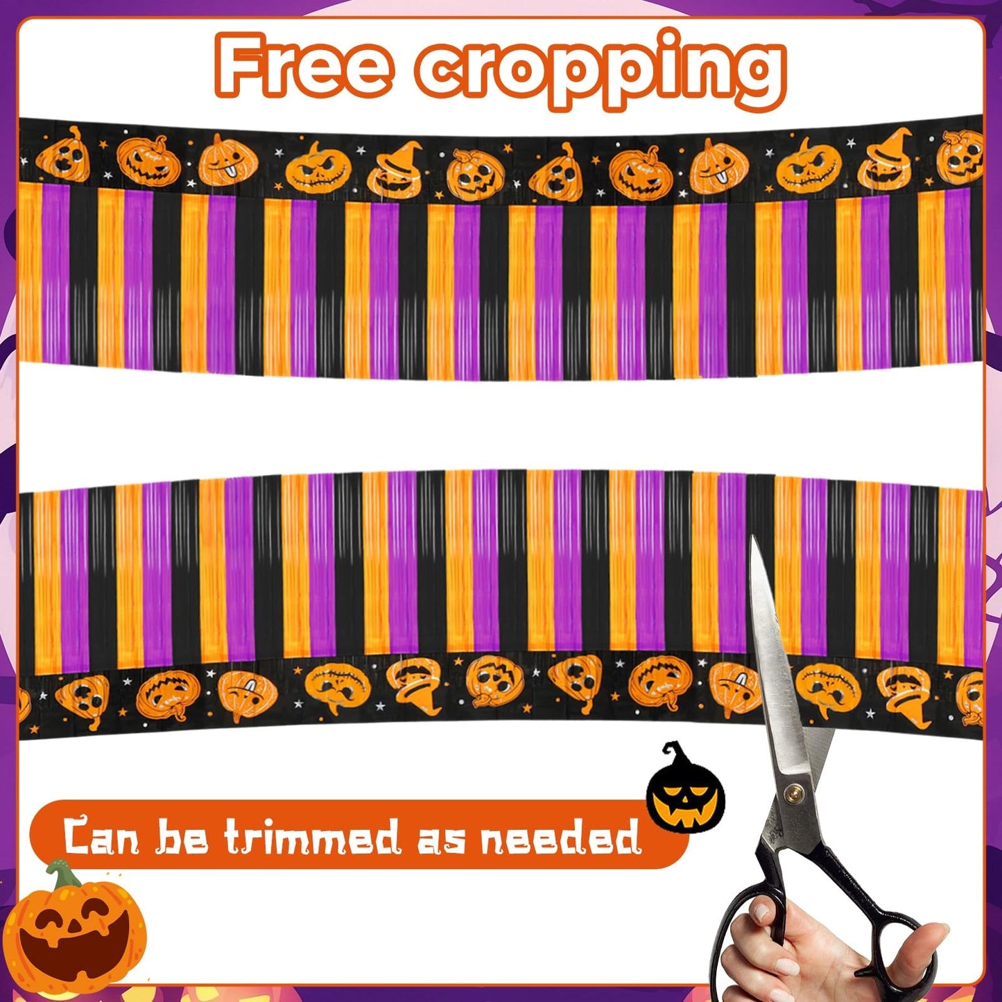Pack of 4 Halloween Decorations, 79 Feet Halloween Foil Fringe Garland Orange Purple Black Pumpkin Metallic Tinsel Streamers Banner Wall Hanging Float Fringe Backdrop for Party Holiday Supplies