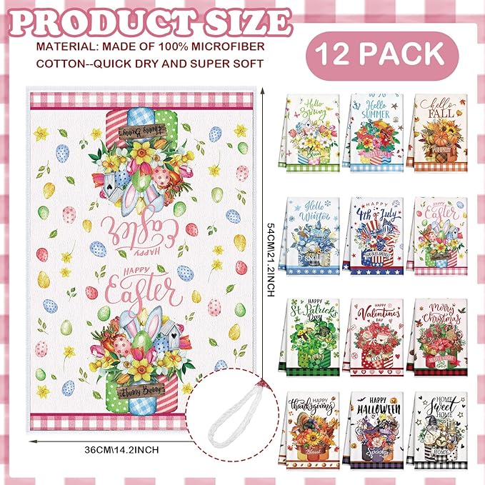 12 Pcs Seasonal Kitchen Towels Set