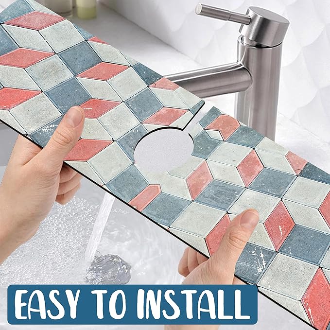 Red Gray Tile Kitchen Sink Splash Guard Faucet Mat Red White Diamond Super
