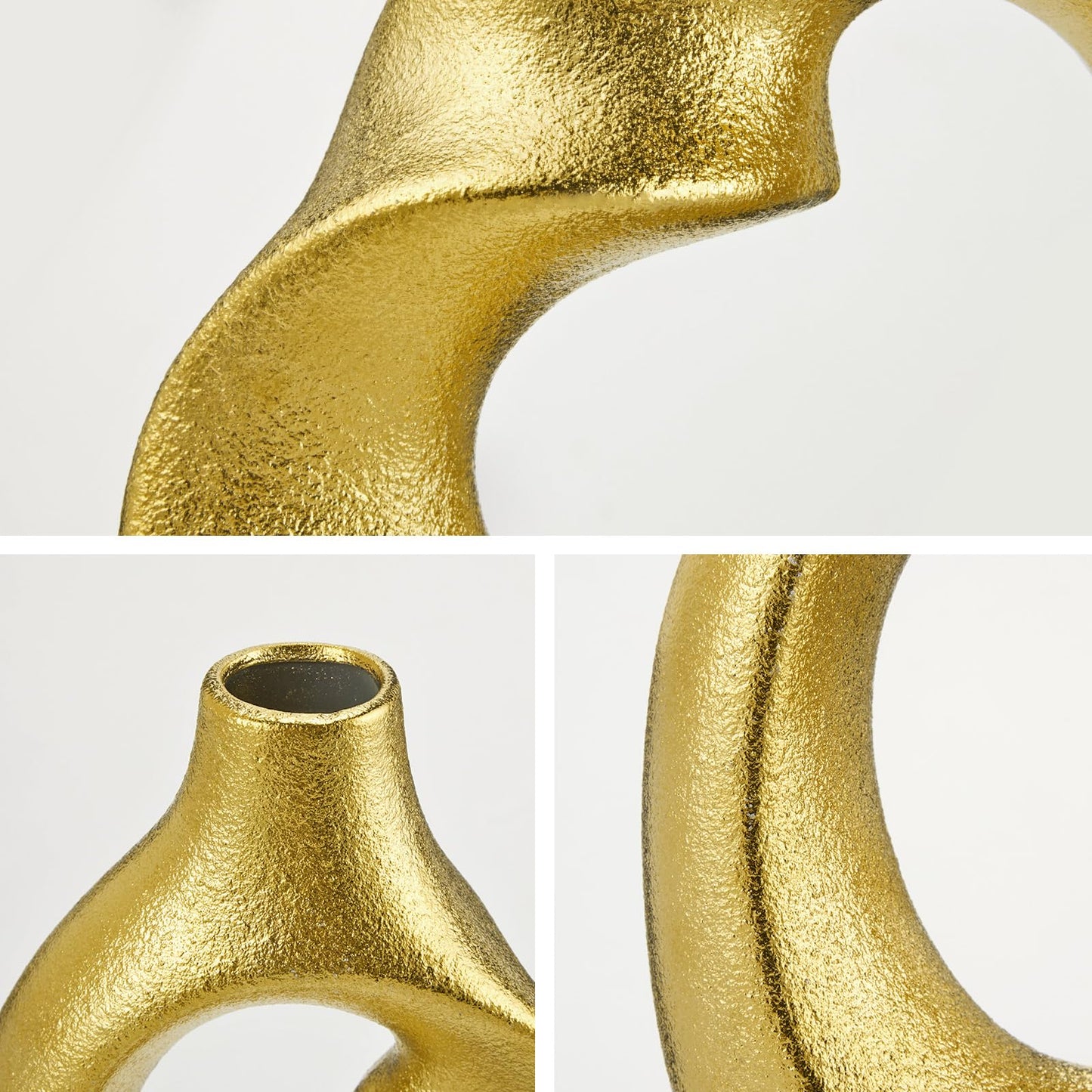 Gold Donut Vase Set of 2 - Modern Ceramic Vases for Centerpieces, Shelf, Entryway, Coffee Table & Living Room Decor