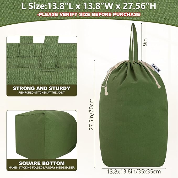 Canvas Laundry Bags with Handles & Square Base 13.8"Lx13.8"Wx27.6"H, Large