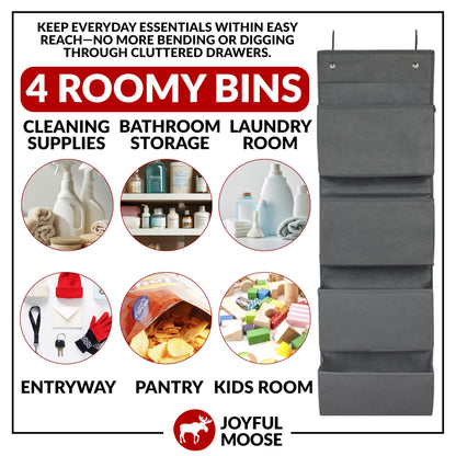 Joyful Moose Over the Door Hanging Organizer Closet Storage Bins Grey