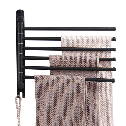 Swivel Towel Rack, 14" Thicken 304 Stainless Steel 6-Arm Adjustable Towel Bar,Wall Mounted Towel Holder with Hook, Space Saving for Kitchen, Bathroom, Outdoor (Black, 6 Arms)
