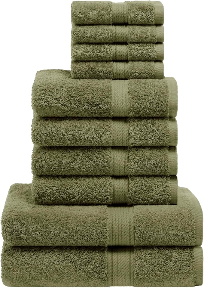 Superior Egyptian Cotton Solid Towel Set, Washcloths 13” x 13”, Hand Towels 20”