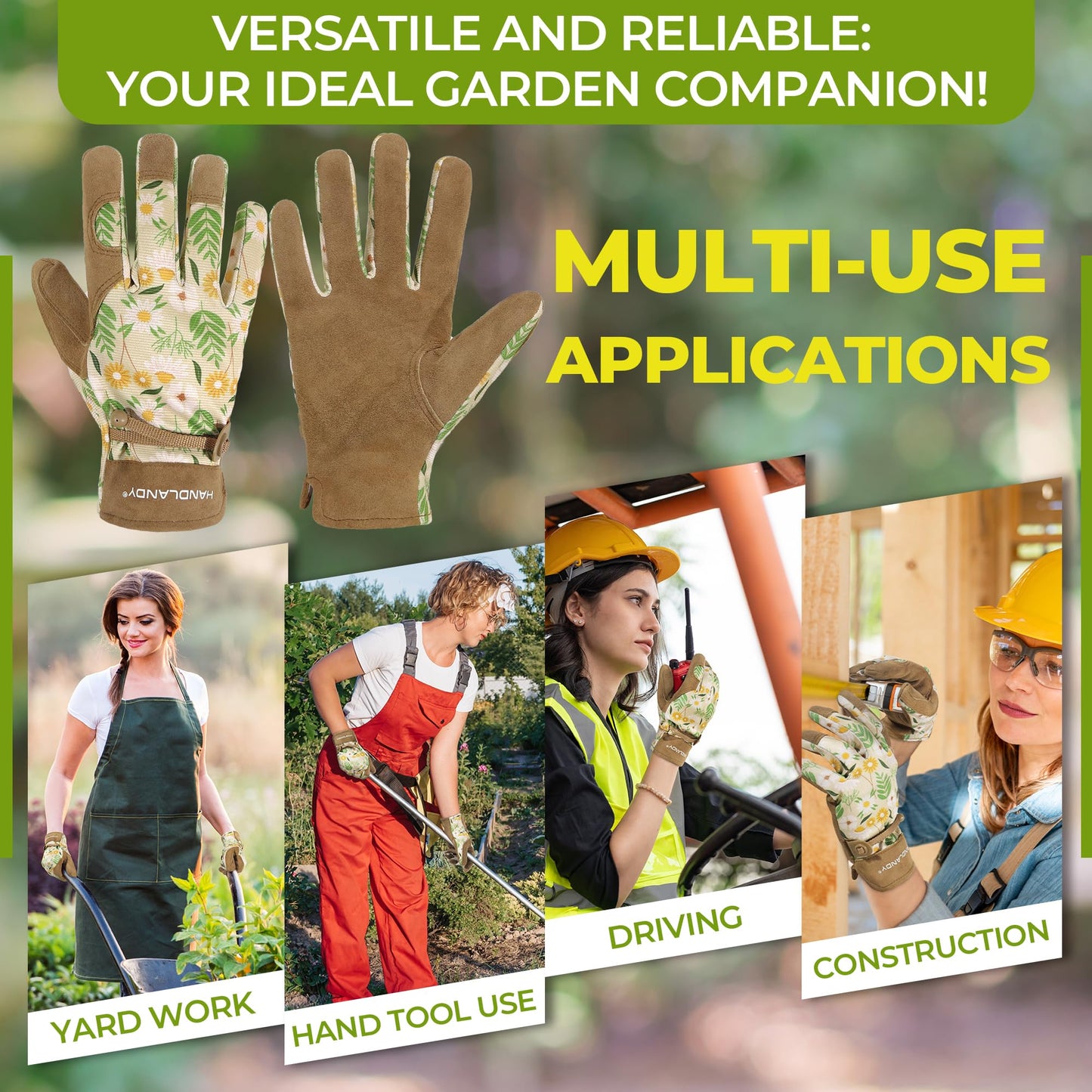 HANDLANDY Gardening Gloves for Women, Utility Goatskin Leather Safety Work Gloves Breathable Ladies Leather Garden Yard Gloves, Best Gift for Gardeners, Large
