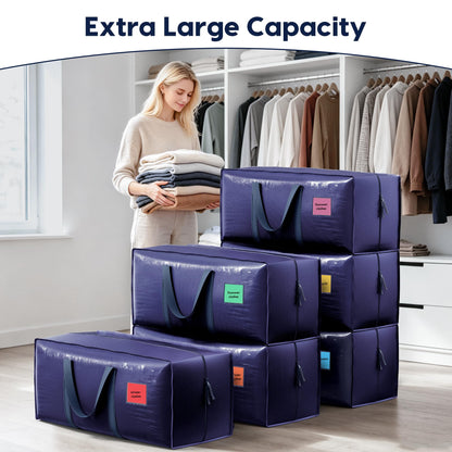 RMOHRO 6 Pack Moving Bags Heavy Duty 210GSM with Full-Open Side Zipper, 93L 220lbs Waterproof Foldable Storage Totes for College Dorm Move-In, Lidded Storage Bins., Blue