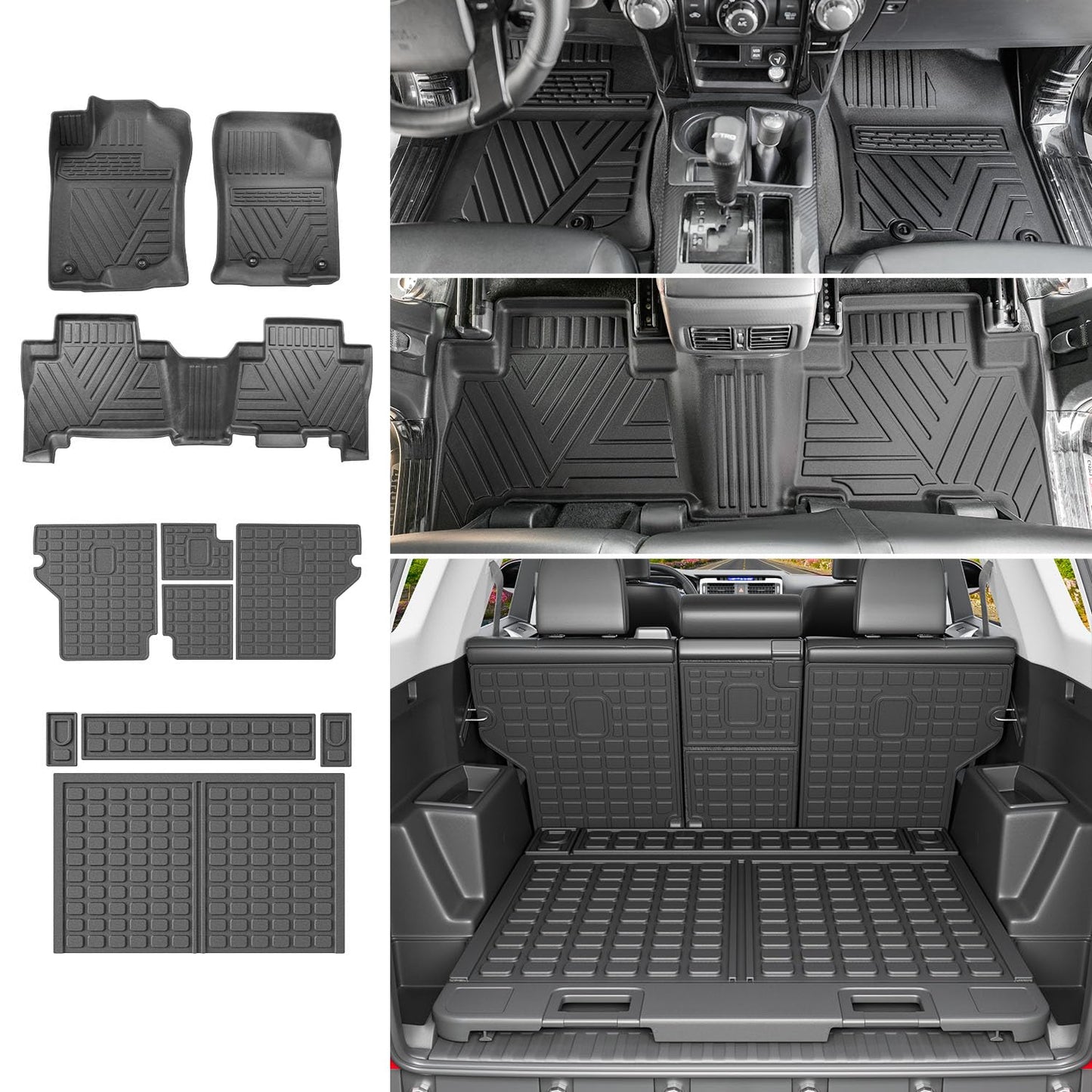 powoq Floor Mats Compatible with Toyota 4Runner Cargo Mat Backrest Mat TPE Replacement for 2013-2024 Toyota 4Runner Accessories (Fit W/Sliding Tray, Upgraded Trunk Mat+Backrest Mat+Floor Mats)