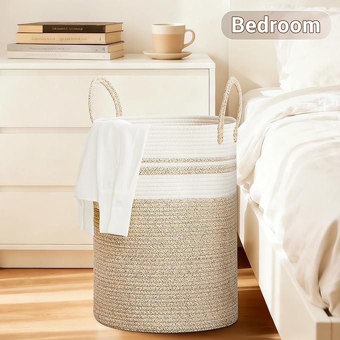 Tall Laundry Basket with Handles, 72L Portable Dirty Clothes Hamper, Boho
