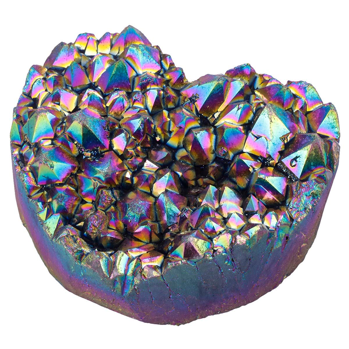 SUNYIK Love Heart Rainbow Titanium Coated Quartz Crystal Cluster, Healing Crystal Drusy Geode Gemstone Specimen Figurine for Valentine's Day, 1.9-2.7''