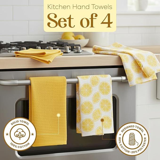 MosJos Kitchen Towels Set of 4 Premium Hand Towels 18 x 28 Inch Large Tea Towels
