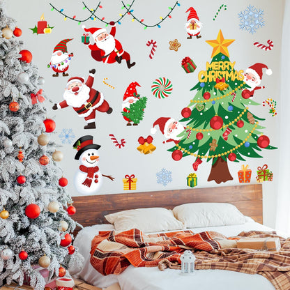 41.33 x 41.33 Inch Christmas Tree Wall Decal Christmas Santa Claus Snowmen Wall Stickers Removable Xmas Wall Decor for Christmas Holiday Party Supplies Home Window Decor