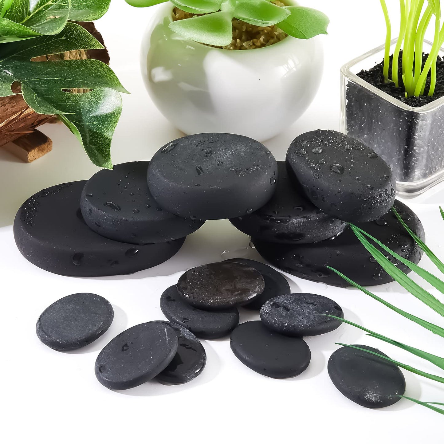 Patelai 30 Pcs Hot Stones for Massage, Basalt Hot Rocks Massage Rocks Kit Black Smooth Stones Set for Professional Home Spa Warming Relaxation and More, 4 Sizes