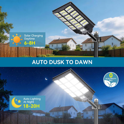 VOOJOY 8000W Solar Street Lights Outdoor Waterproof, Dusk to Dawn Solar Lights Outdoor, LED Flood Security Light with Motion Sensor and Remote Control for Yard, Parking Lot, Garage, Street, 3 Pack