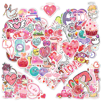 100pcs Pink I Love You Stickers, Waterproof Holographic Glitter Romantic Vinyl Decal,Valentine's Day,Birthday for Water Bottle, Laptop,Kindles, DIY,Book,Phone, Gifts for Girls,Kids, Teens,Adults