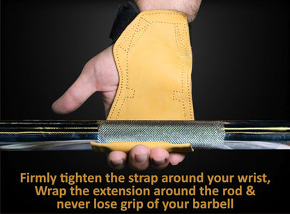 BODY MUSCLES Leather Weightlifting Grips - Double Layer Leather Weight Lifting Grips for Powerlifting - Neoprene Padded Weight Lifting wrist Straps Gym with Metal Hooks - Deadlift Straps