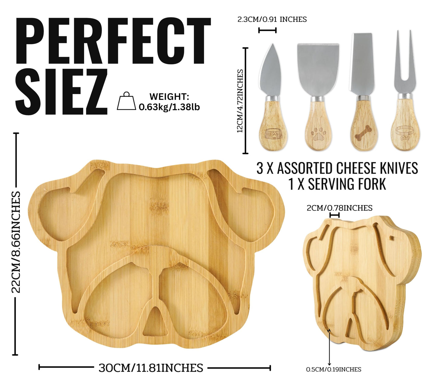 Pug Gifts for Women/Men Charcuterie Board, 11.81 * 8.66 * 0.79 inches Cheeses Charcuterie Wood Cutting/Serving Board Set with 4 Matching Spreaders for Housewarming Thanksgiving Christmas