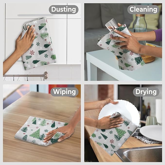 Urban Villa Kitchen Towels Christmas Green Trees Print Premium Quality