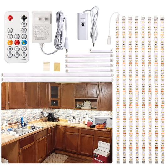 LED Under Counter Light, Wobane Dimmable Under Cabinet Lighting, 8 PCS LED Strip Light Bars with Remote Control for Kitchen,Shelf,Pantry,Showcase,Desk,Cupboard 6000K White, Timing, 20W 1900LM,13 ft