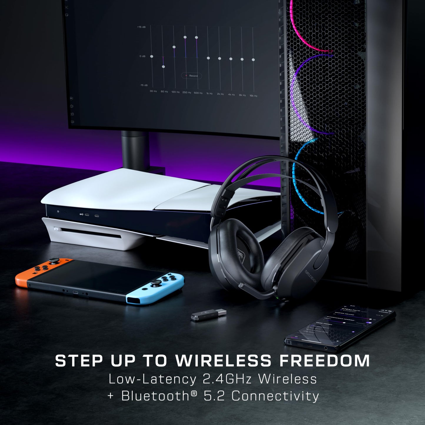 Turtle Beach Stealth 500 Wireless Amplified Gaming Headset for PS5, PS4, PC, & Mobile – 40-Hr Battery, Bluetooth, Memory Foam Cushions, Flip-to-Mute Mic, EQ Presets, Companion App – Black