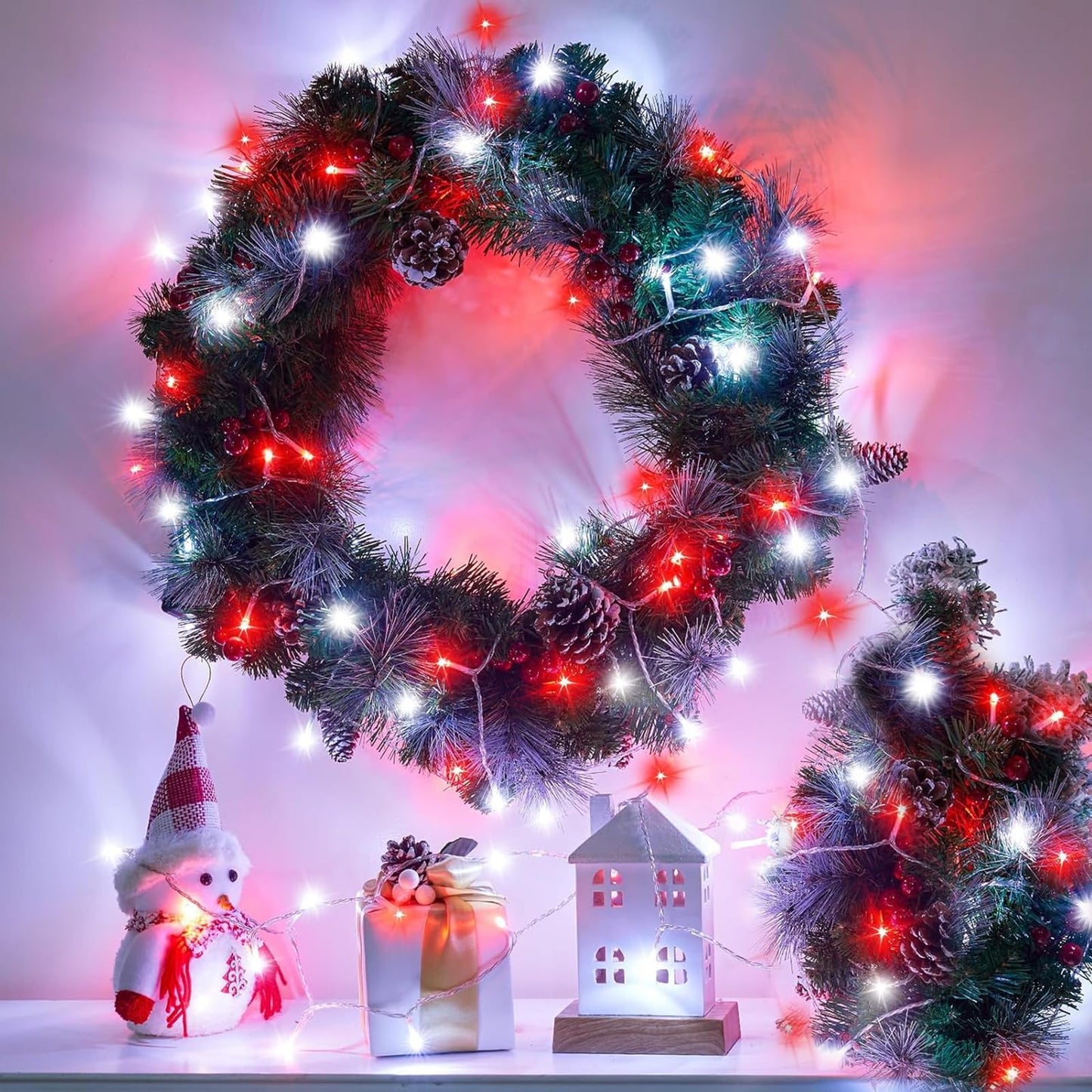 250 LED Red and White Christmas Lights Outdoor, 82 FT Christmas String Lights Waterproof 8 Modes, Clear Wire Plug in Twinkle Fairy Lights for Indoor Outside Bedroom Party Holiday Decorations