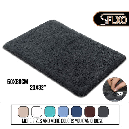 SFLXO 80cm x 50cm Non Slip Bath Mat Machine Washable Durable Soft Fluffy Microfiber Bathroom Mat Water Absorbent Bath Rug Deep Grey