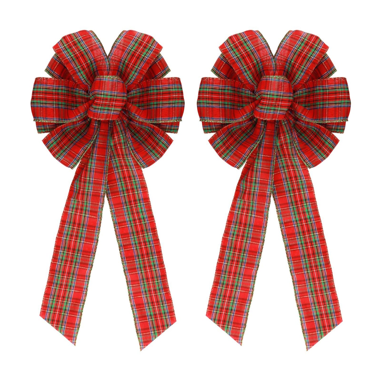 Meseey 2 Pcs 16 x 8 Inch Large Christmas Red and Green Bows Gold Wreaths Bow for Gift Wrapping Tree Topper Front Door Home Decorations