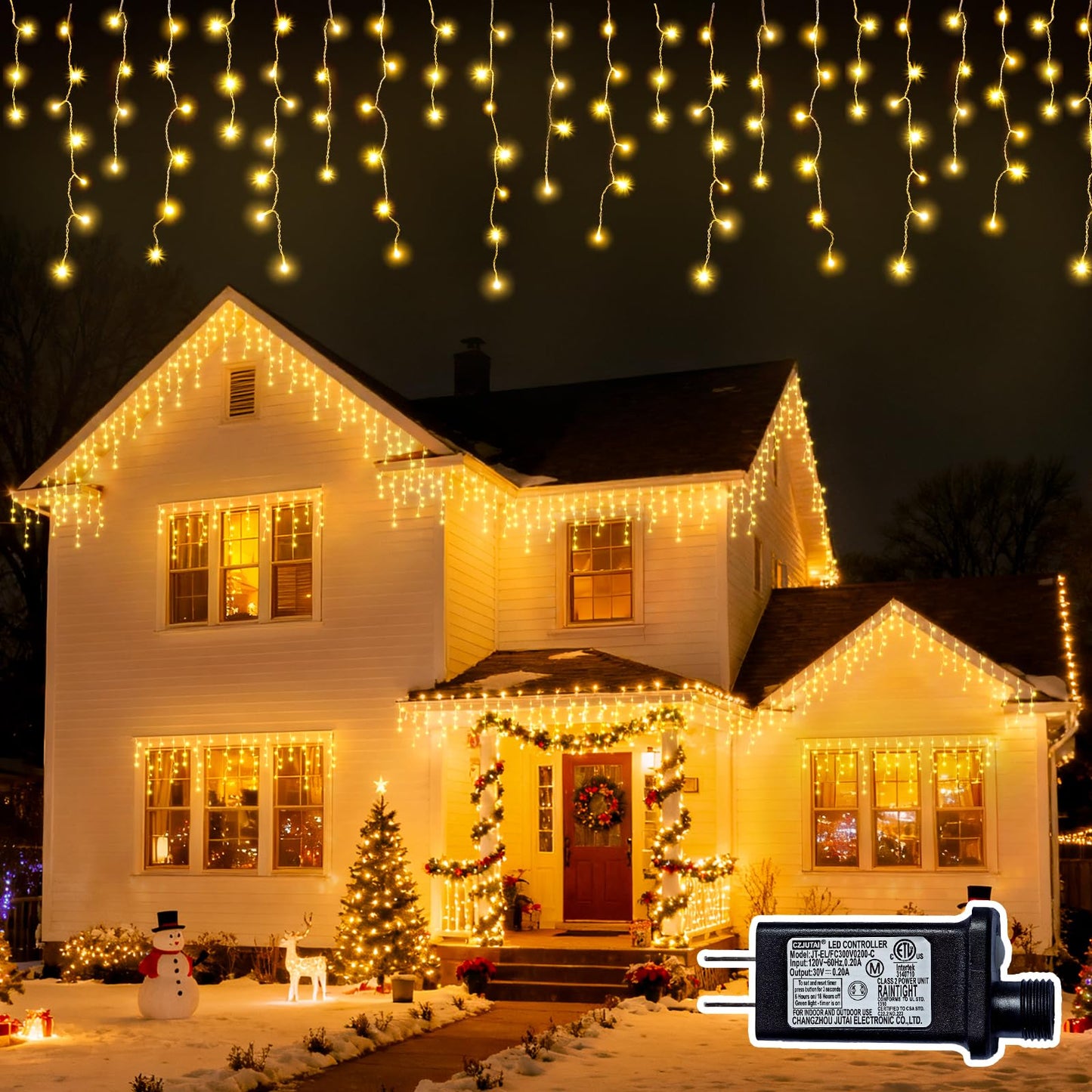 BYIZO Christmas Outdoor Icicle Lights - 480 LED 66+33 FT 8 Modes Curtain Fairy String Light Plug in, Waterproof for Eaves Yard Holiday Xmas Holiday Indoor Outdoor Decoration - Warm White