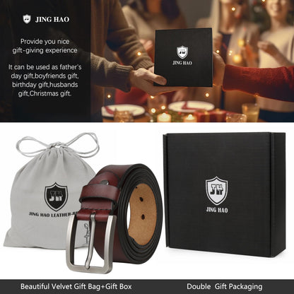 JingHao Mens Belt Big and Tall 30"-65",Genuine Leather Belts for Men,Casual Work Dress Jeans Belt,Black Brown Width 1.45" A18 (58"-60"/ Belt Length 160cm, Coffee)