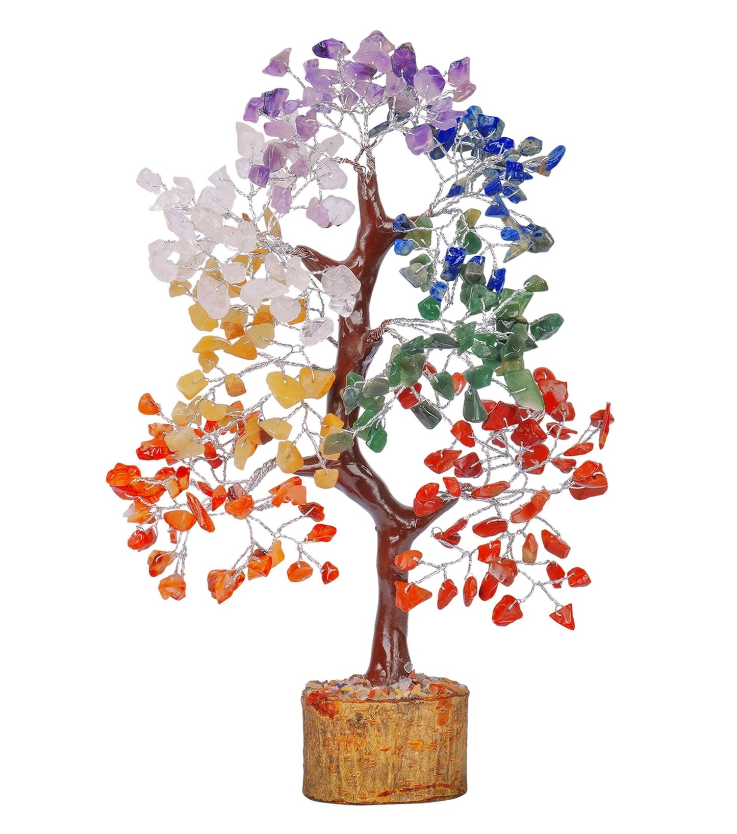 Crystal Chakra Tree for Reiki Healing - Premium Meditation Decor - Seven Chakra Tree Wrapped On Silver Wires - Feng Shui Bonsai Money Tree of Life Decor Home Office Crystal Gifts