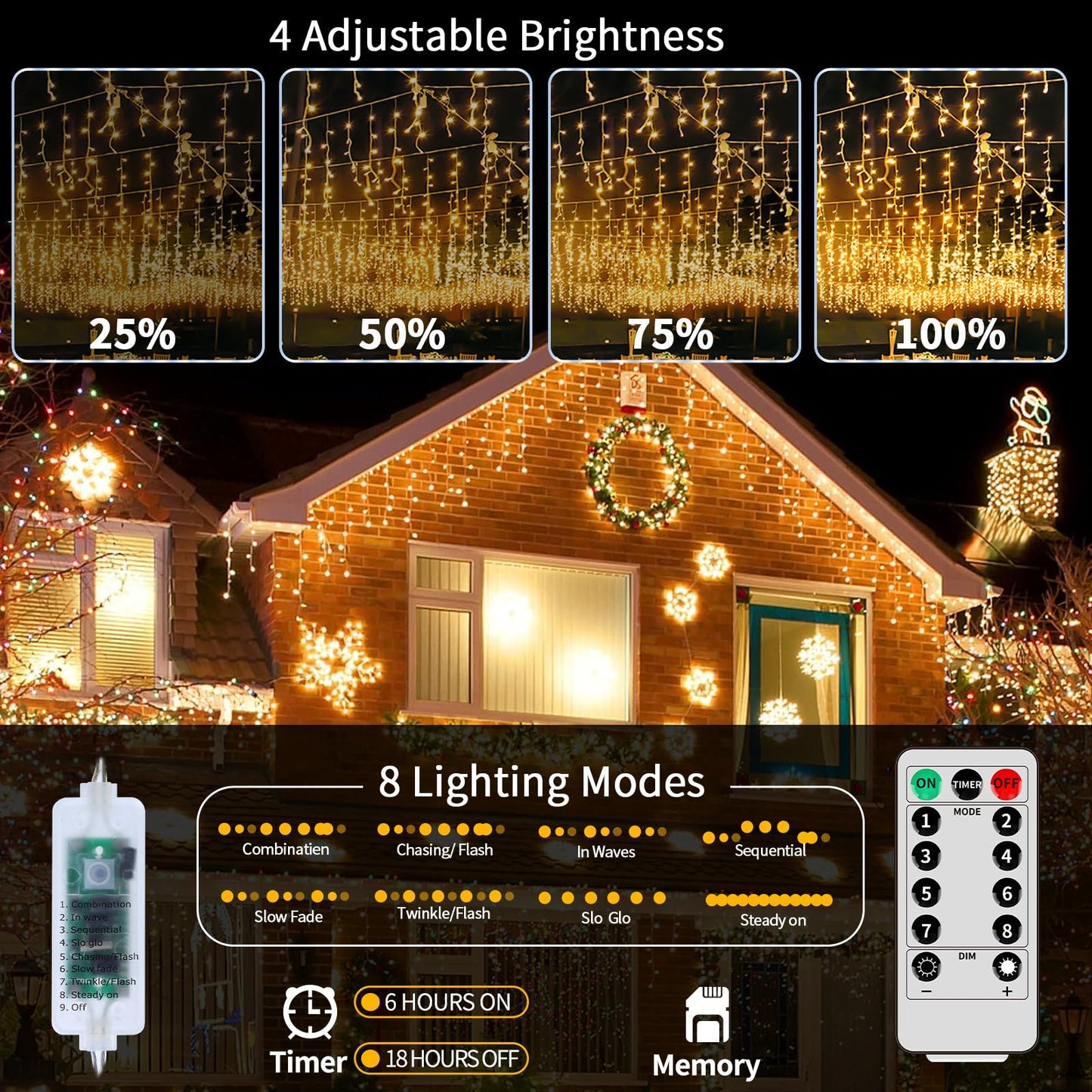 Icicle Lights for Outside, 167ft 17600 LED Icicle Christmas Lights Outdoor Waterproof, 352 Drops with Remote, 8 Modes & Dimmable, Timer for Christmas, Wedding, House, Roof Decoration, Warm White