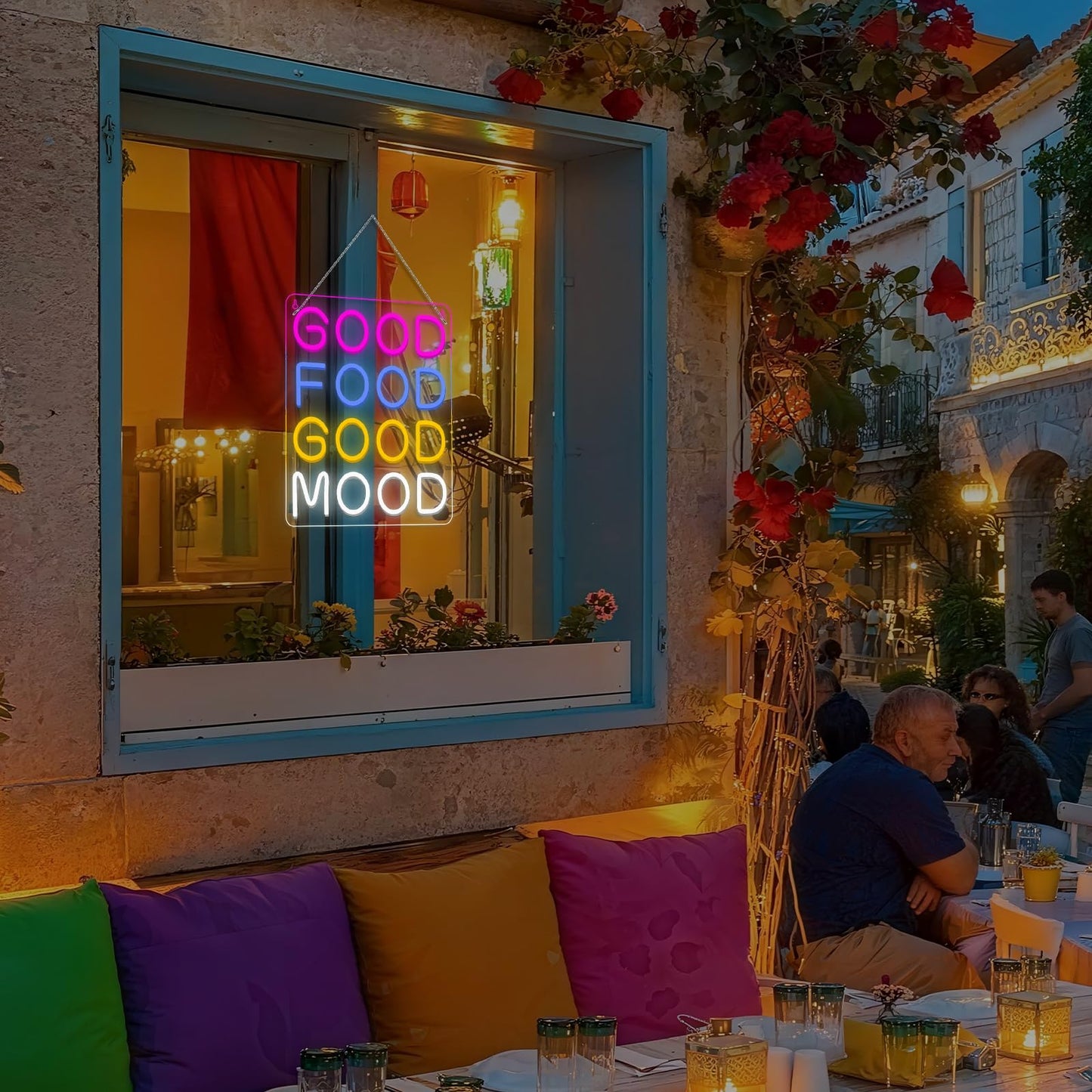 Horseneon Good Food Good Mood Neon LED Sign, Food Neon Signs for Wall Decor, Good Food Good Mood Neon Light with USB Powered for Snack Shop, Restaurant, Fast Food